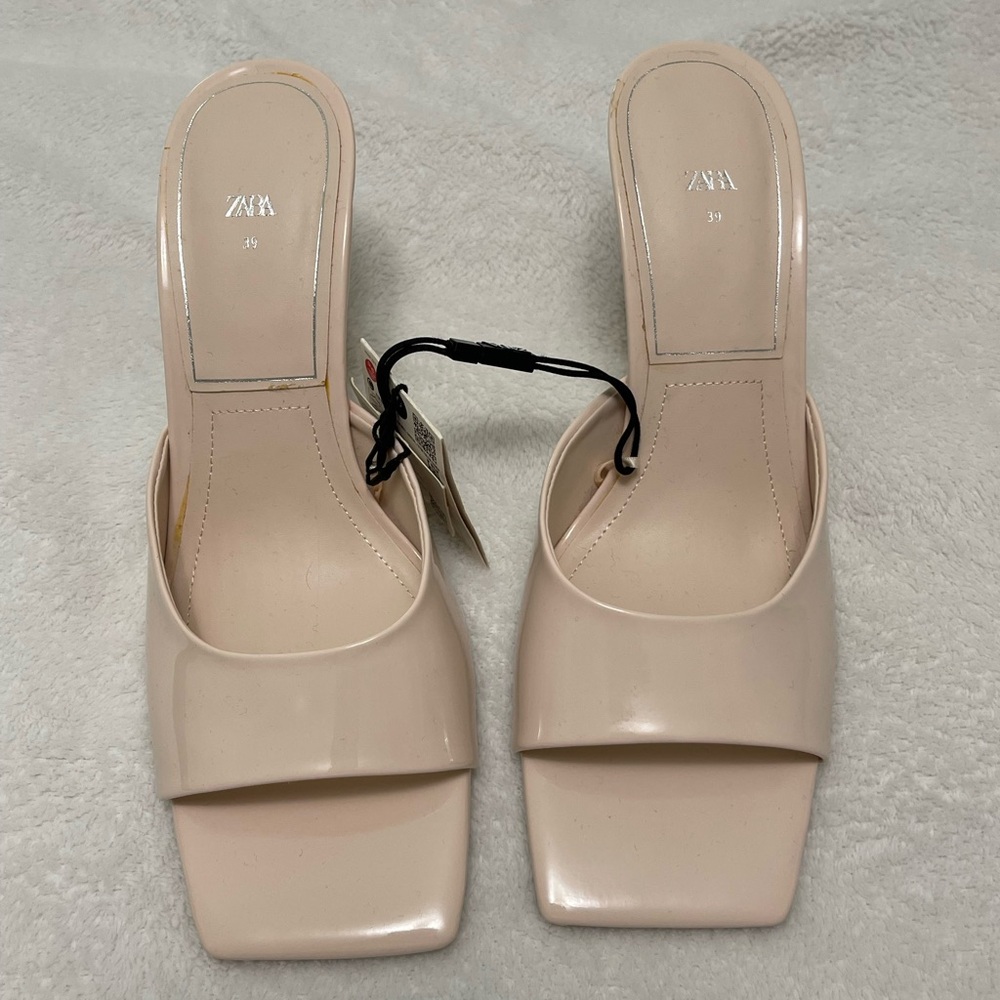 ZARA Nude Beige Square-Toe Slip-On Mules